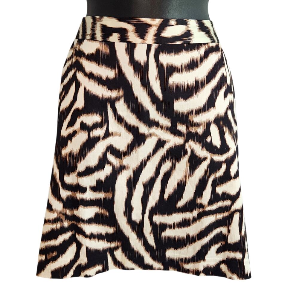 Ann Taylor abstract zebra print skirt black cream beige size 6